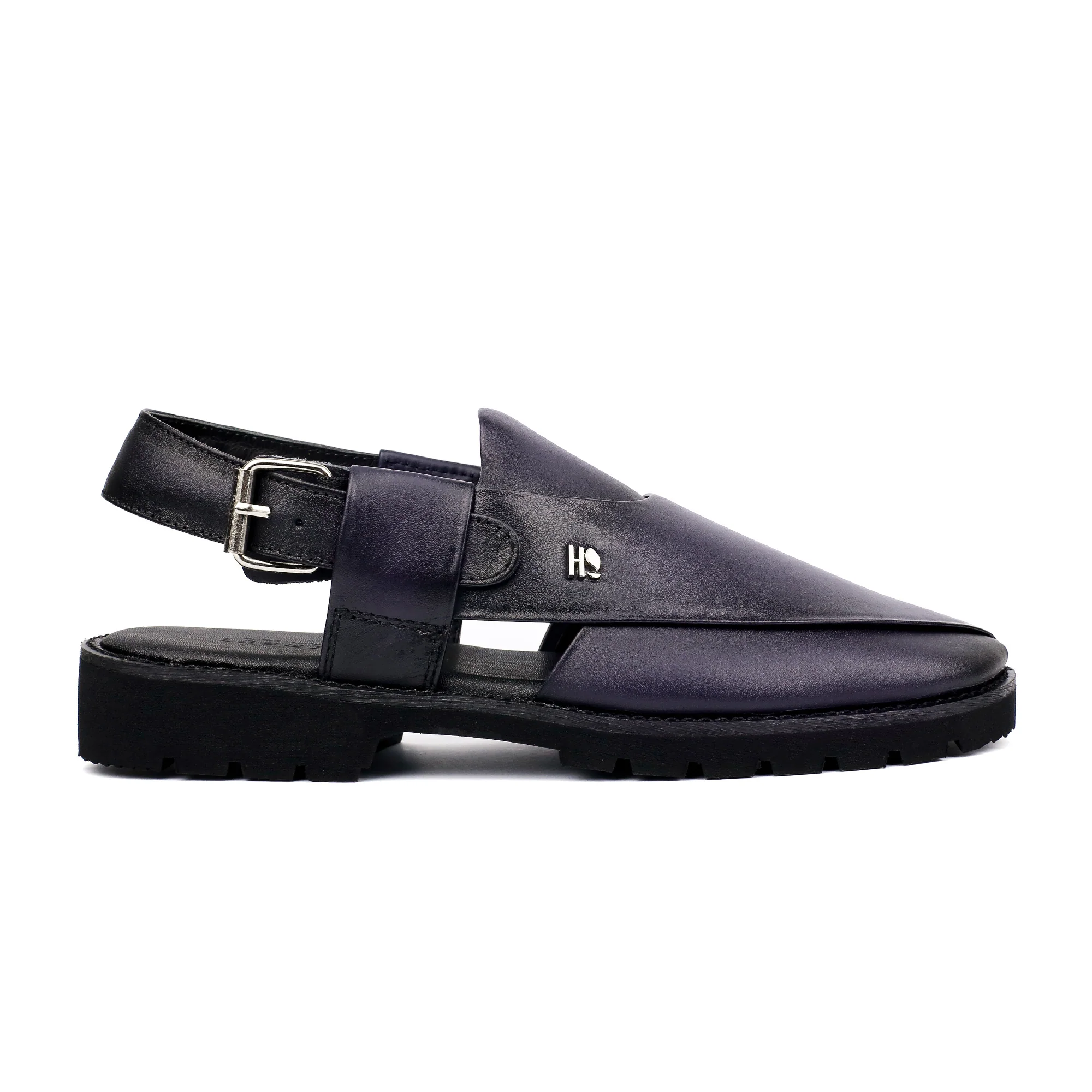 NAVY LEATHER TWO TONE SANDAL - Image 4
