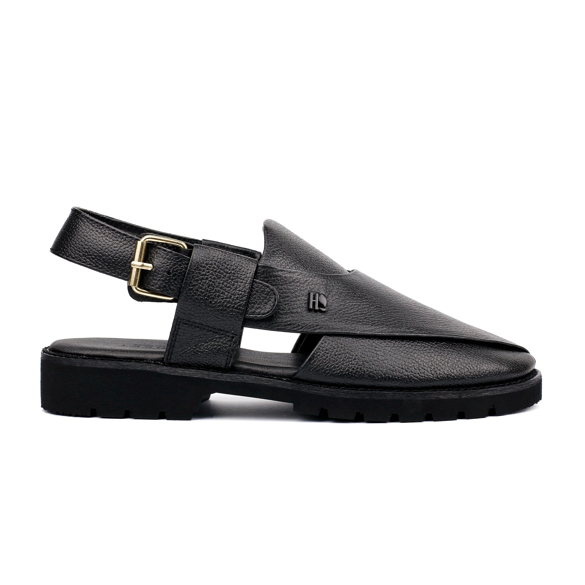 BLACK MILLED LEATHER SANDAL - Image 4