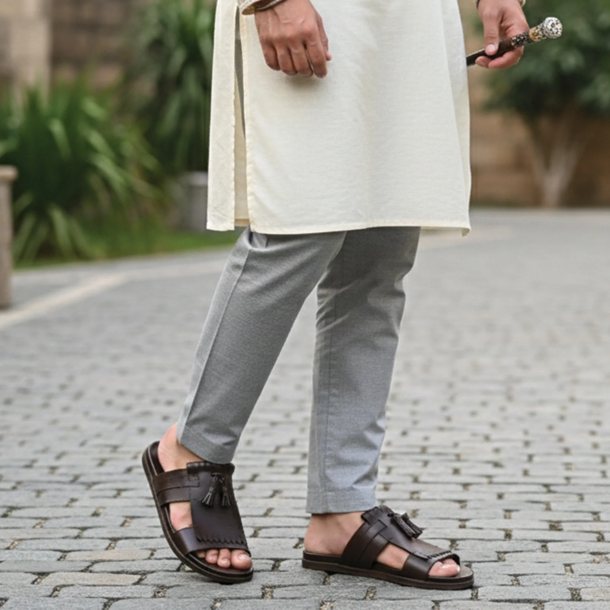 BROWN LEATHER TASSEL SLIPPER - Image 6