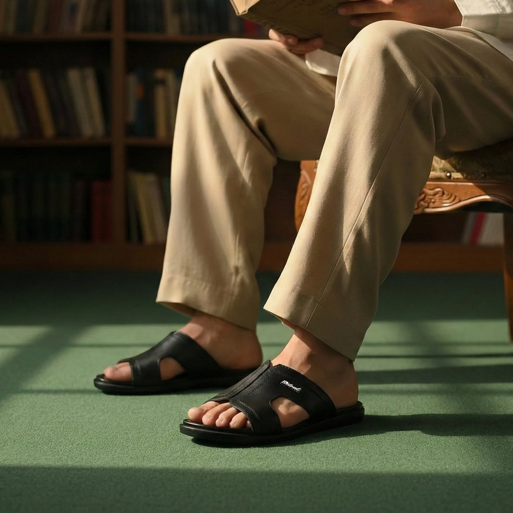 BLACK ANILINE LEATHER SLIPPER - Image 6