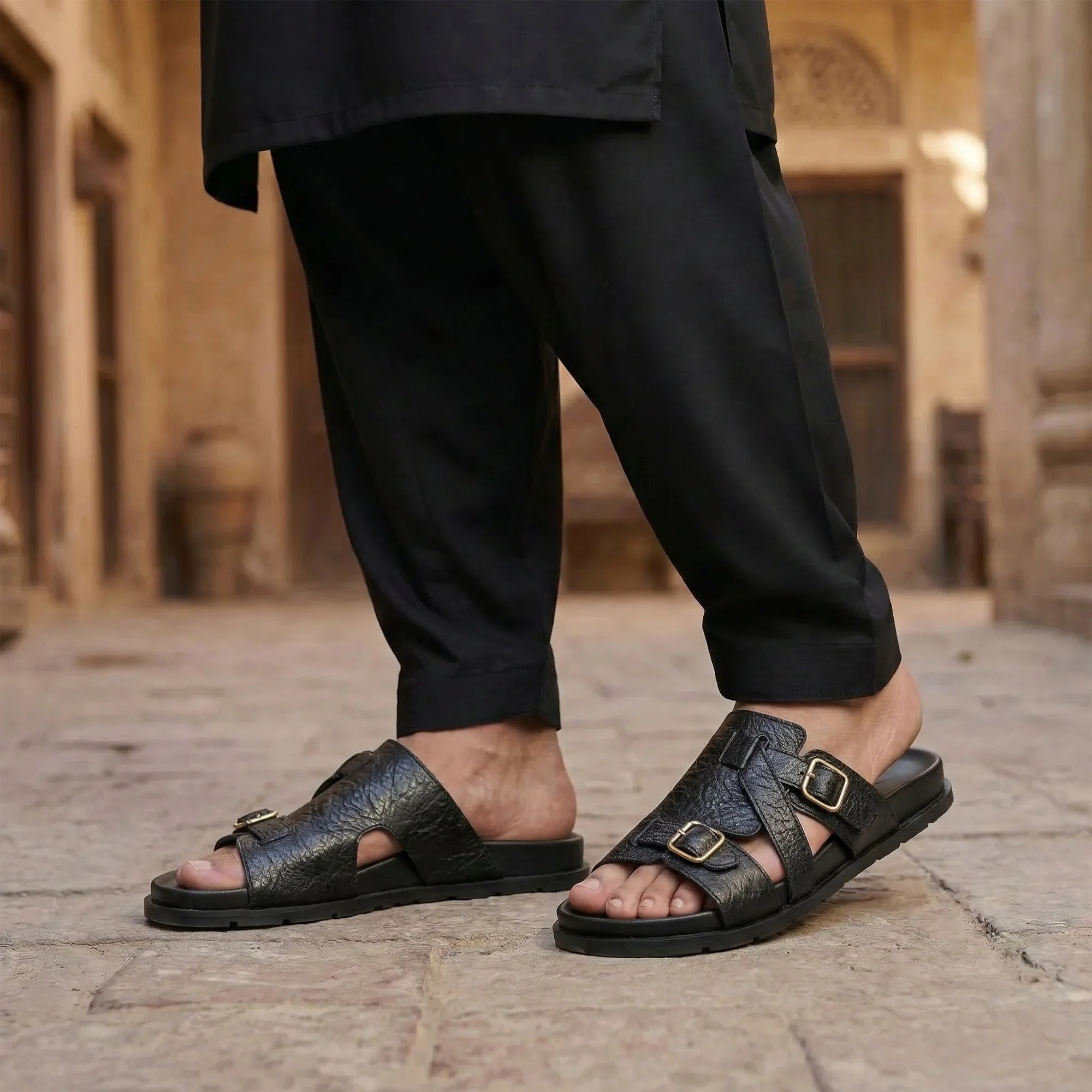 BLACK LEATHER EVA SLIPPER - Image 6