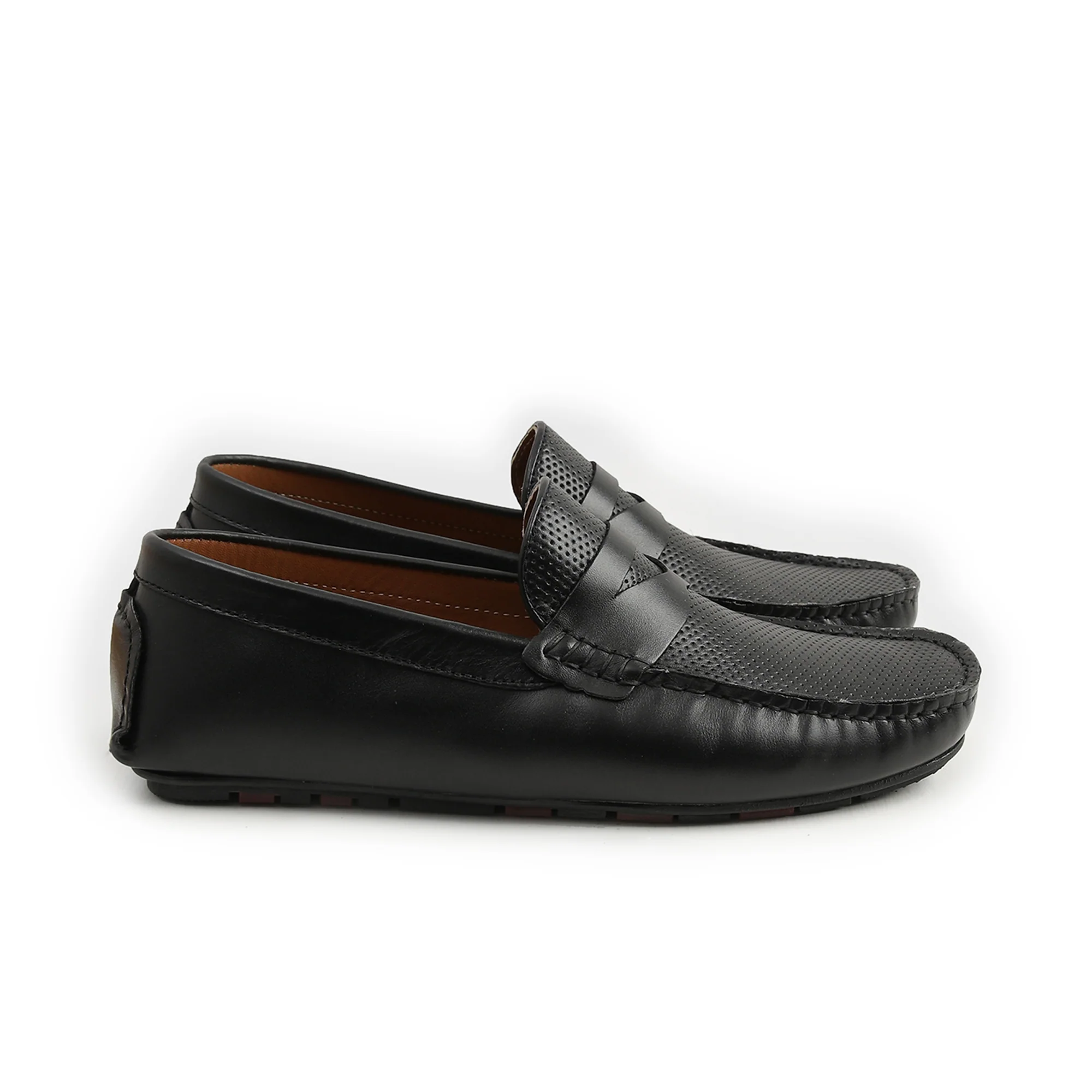 BLACK TEXTURED LEATHER MOCCASINS - Image 2