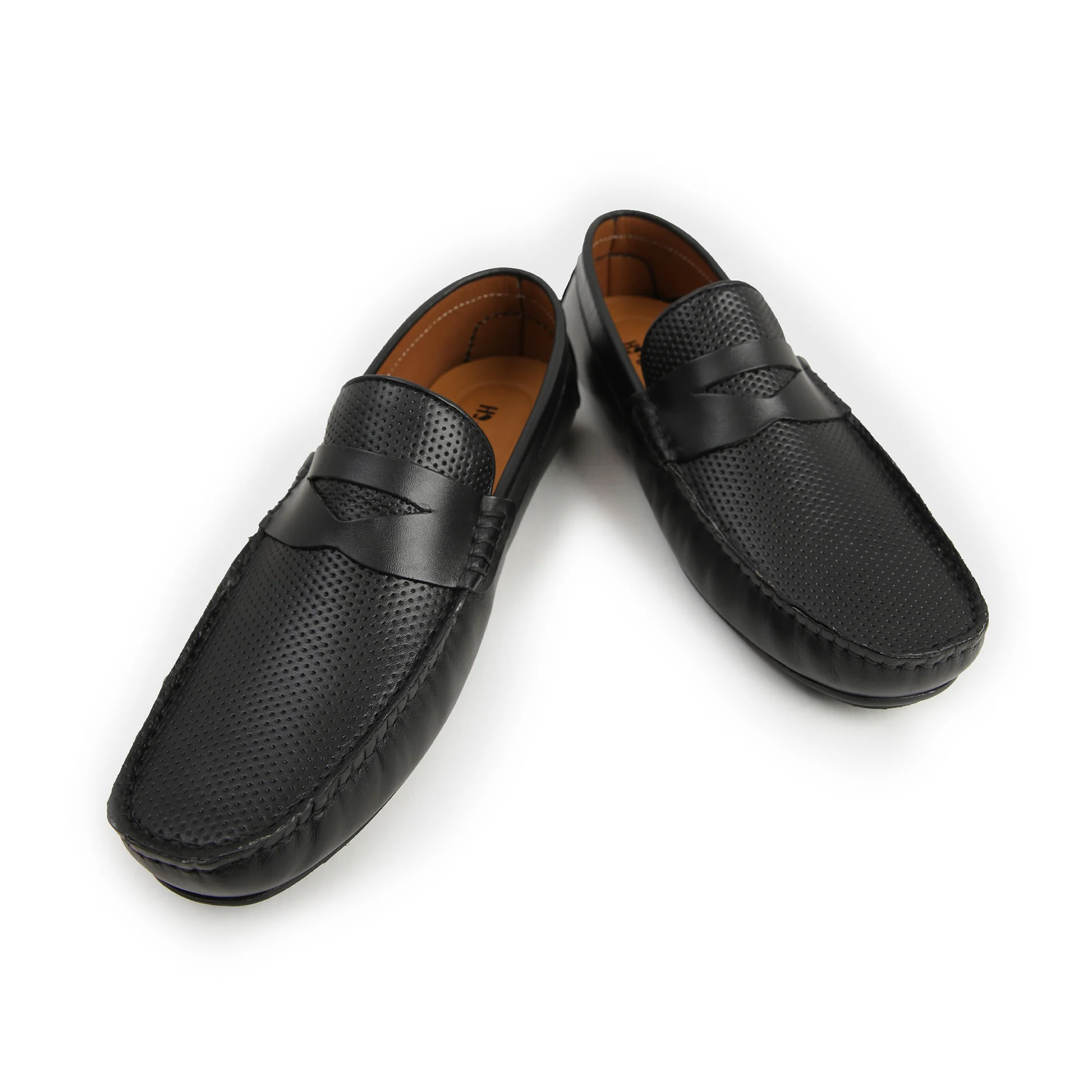 BLACK TEXTURED LEATHER MOCCASINS - Image 3