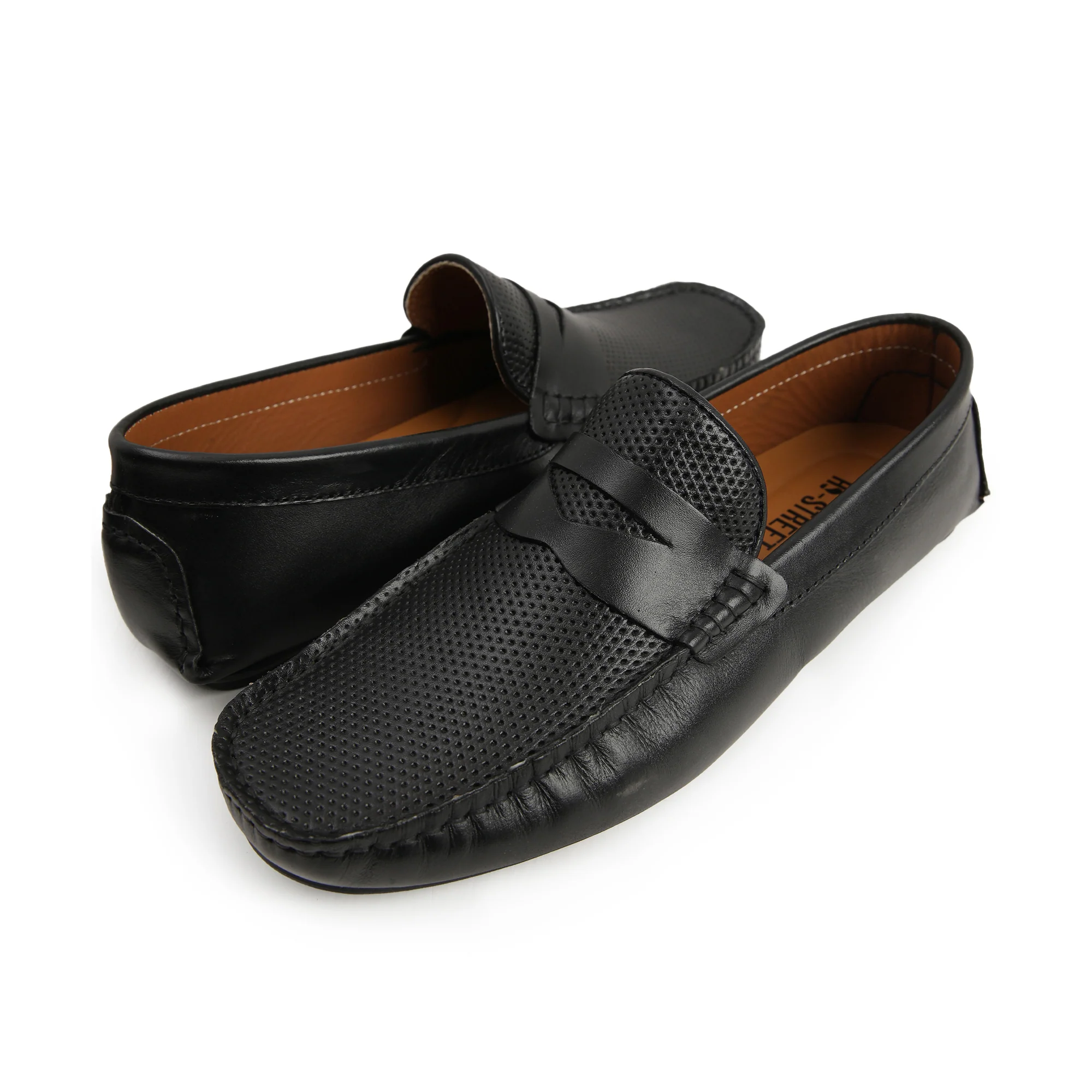 BLACK TEXTURED LEATHER MOCCASINS - Image 4